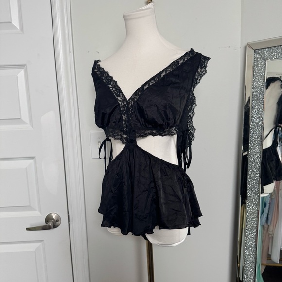 Vintage Black whimsigoth Lace romper grunge fairy L - Picture 2 of 6